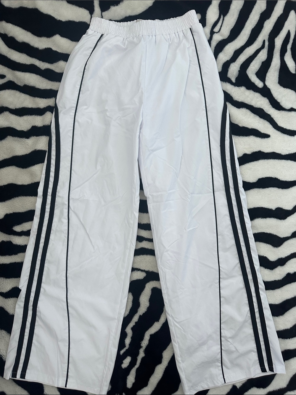 PacSun white track pants with black stripes